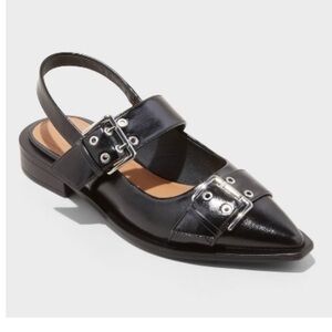 WILD FABLE Women's Peyton Double Buckle Slingback Flats black size 6.5